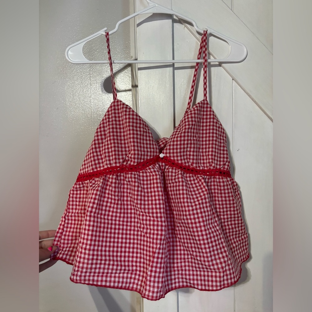 Red Gingham Sleeveless Top